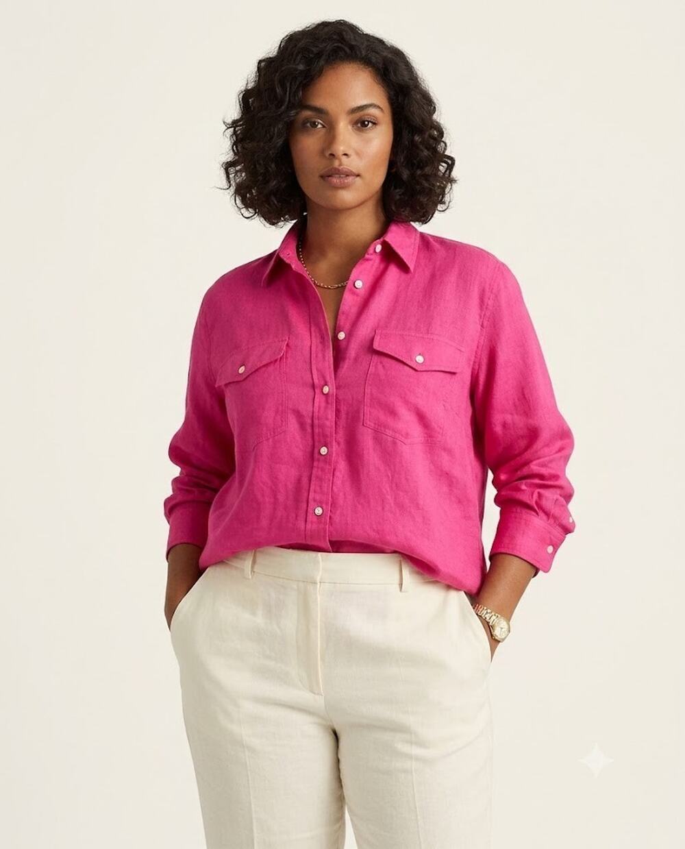 Lauren Ralph Lauren Linen Button Down Shirt Hot Pink XL New